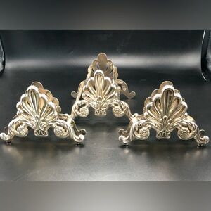 3PC VTG Silver Plated Formal Dining Ornate Knife Holder Rests & Napkin Holder